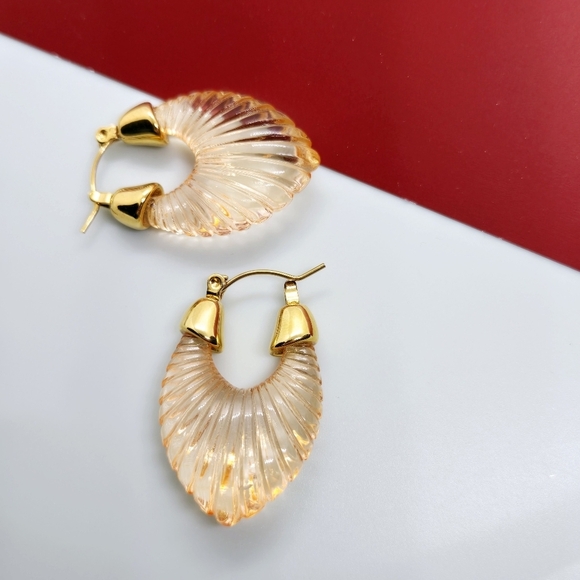 Elegant Gold and Light Orange Color Hoop Earrings - Picture 5 of 17